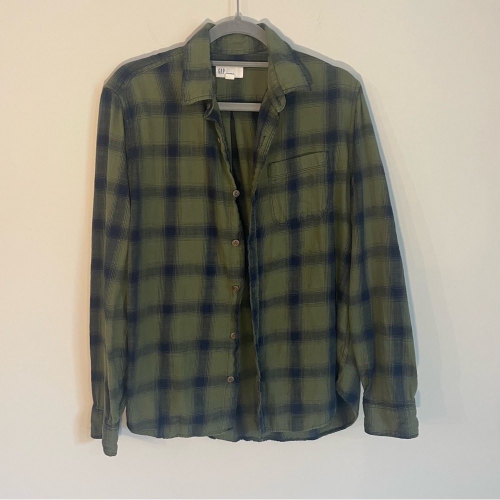 Gap Shirt Men's Medium Green Plaid Standard Fit 100% Cotton Size M